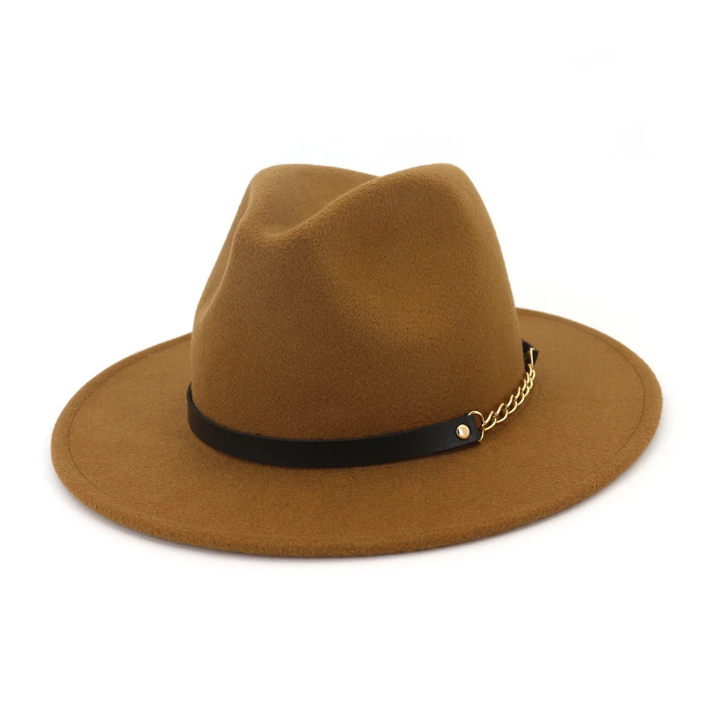 Autumn Winter Felt Fedora Hats With Belt Wide Flat Brim Jazz Trilby Formal Top Hat Panama Cap For Unisex Men Women