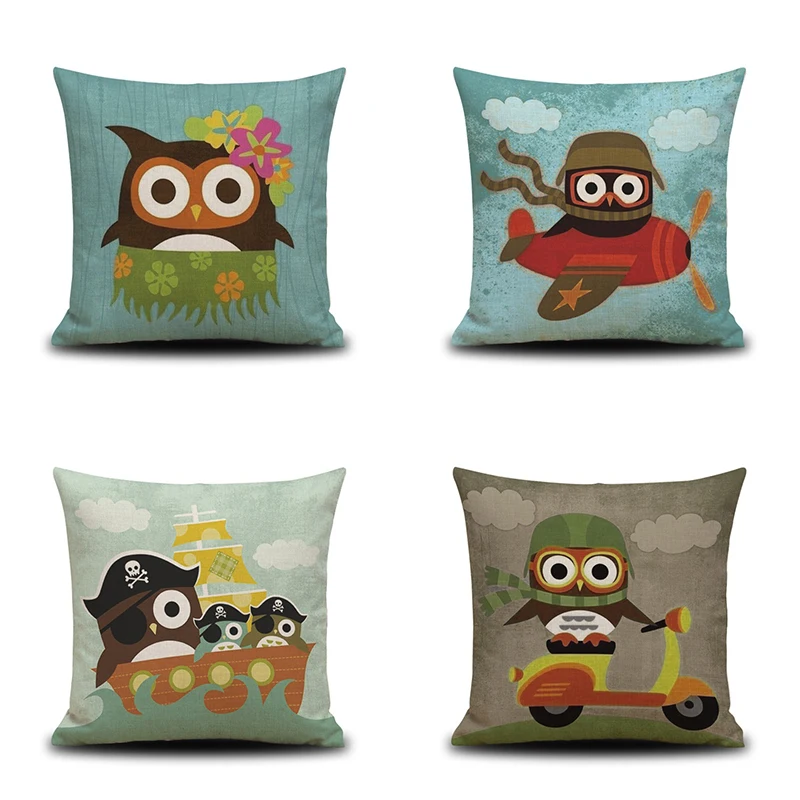 

Cute Cartoon Owl Nordic Cushion Cover Aircraft Car Throw Pillow Cover Linen Cushion Case Sofa Bed Decorative Heart Pillowcase