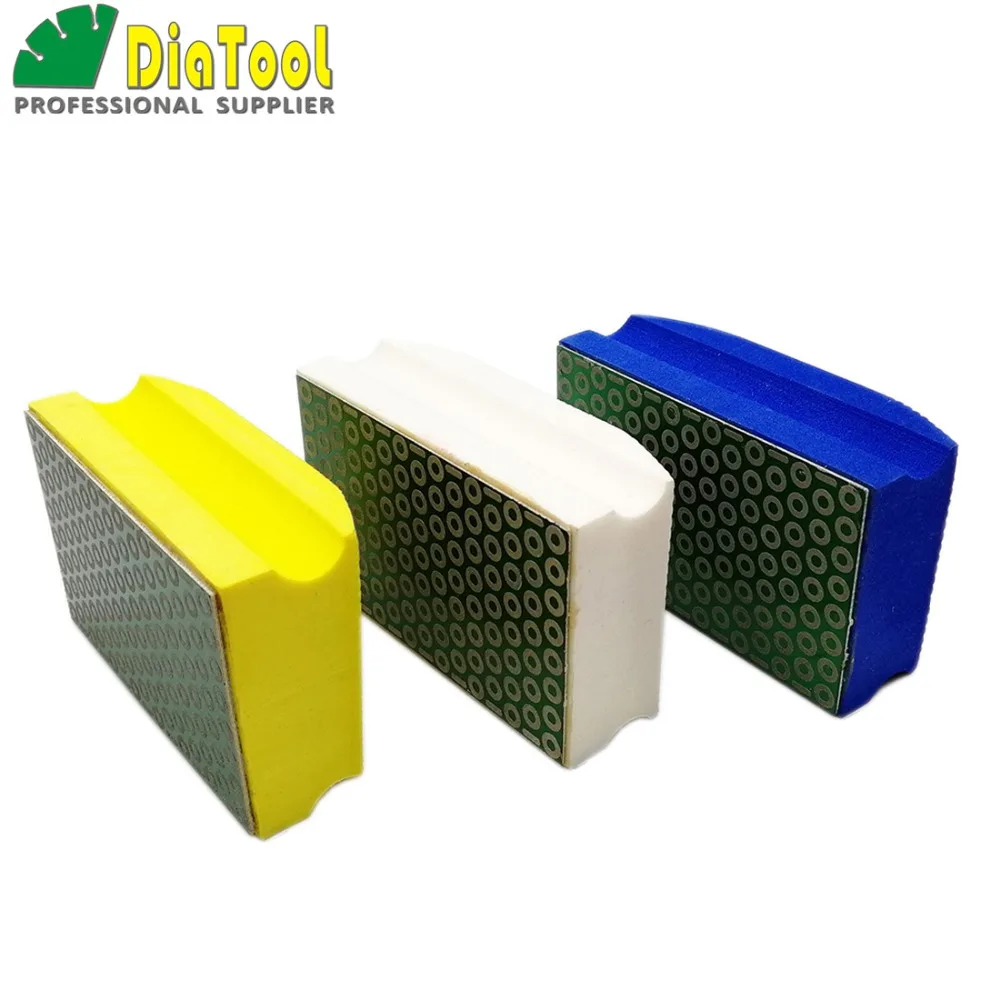 DIATOOL 3pcs Electroplated Diamond Hand Polishing Pad 90X55MM Hard Foam-backed Grinding Block (#400+#600+#800)