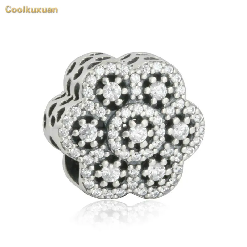 

2018 Winter Authentic 925 Sterling Silver Sparkling CZ Pave Flower Openwork Charm Beads Fits Brand bracelets Jewelry Making