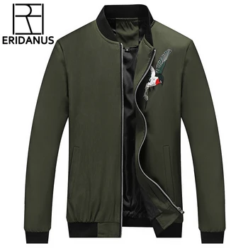 

ERIDANUS 2017 Casual Jacket Fashion Embroidery Spring Autumn Solid Color Stand Collar Outerwear Men Thin Clothing M587