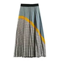8530-2019 летняя новая модная клетчатая юбка в стиле ретро для женщин Длинные цветные плиссированные юбки для девочек