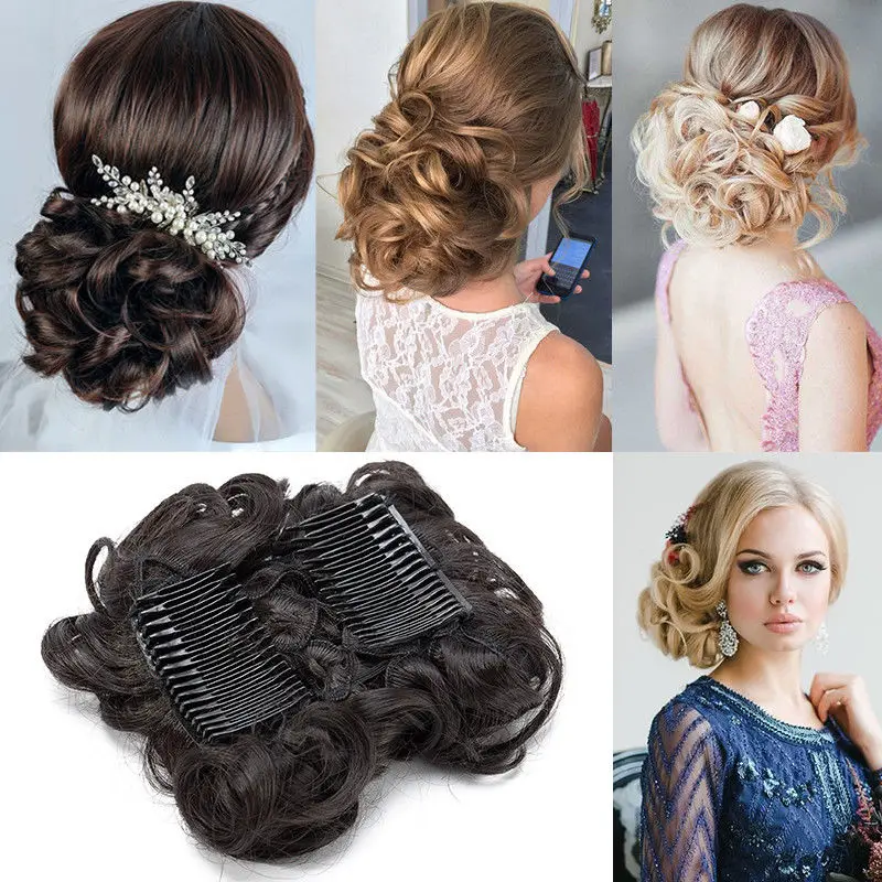 S-noilite LARGE Comb Clip In Curly Synthetic Hair Pieces Chignon Updo Cover Hairpiece Extension Hair Bun
