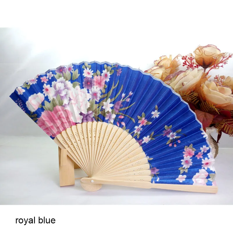 Складной веер в японском стиле праздничный Декор Свадебный классический античный летний для женщин и девочек китайский бамбуковый веер цветы цветочный - Цвет: royal blue