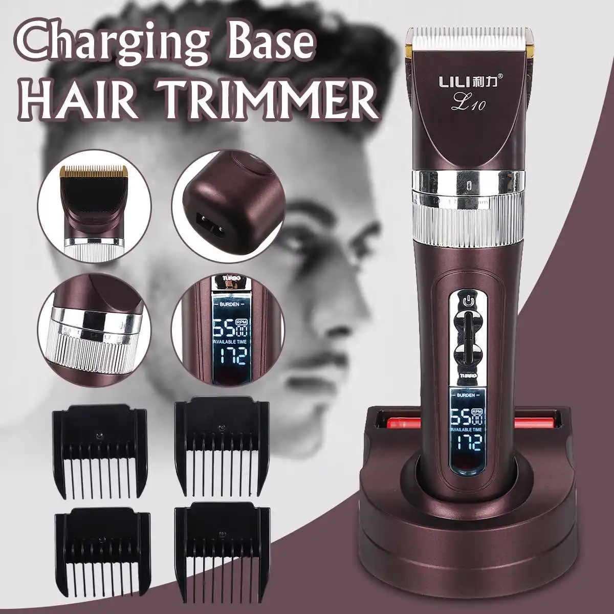 

100-240V Lcd Display Rechargeable Professional Hair Clipper Titianium Cutter Lithium Battery Hair Trimmer