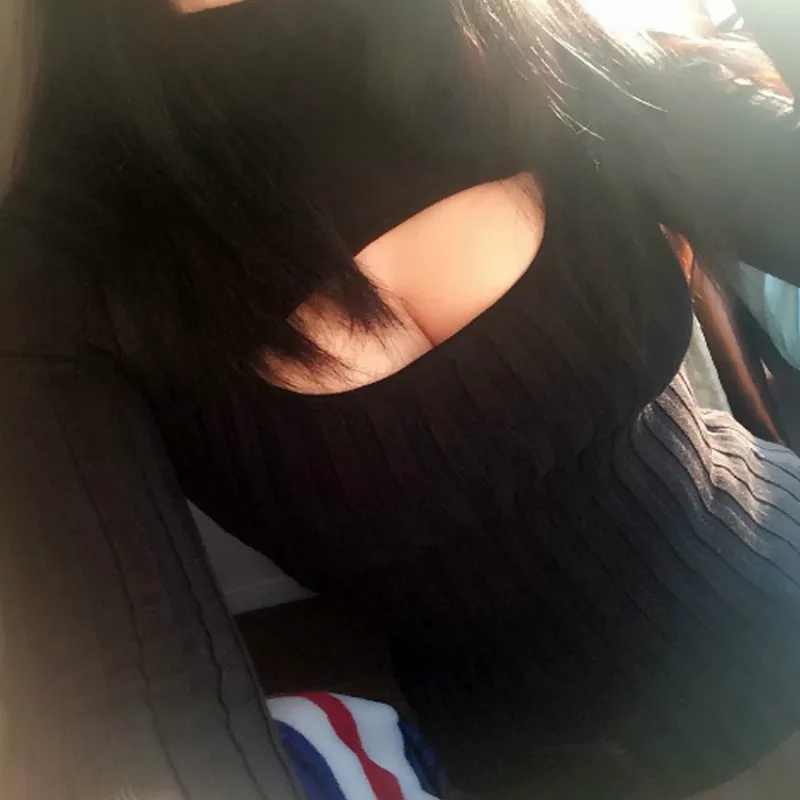 Sexy Open Chest Sweaters Autumn Winter Black Halter Knitted Sweater White Sexy Pullover Women Tops Slim V Neck Long Sleeve Femme