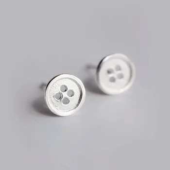 

925 Sterling Silver Brushed Button Earrings For Women Statement Earrings