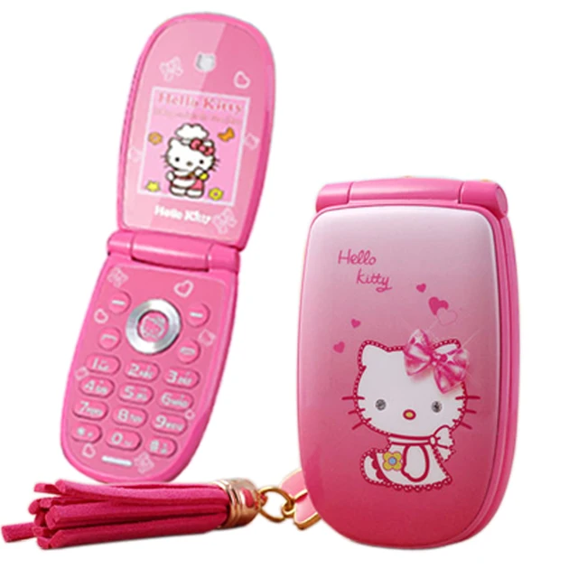 Cheap KUH W88 Flip unlocked vibration 1.8" pretty flashlight small woman kid girl cute hello kitty cartoon mini mobile phone P473