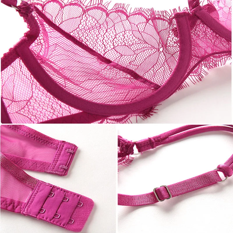 Women Lace Sexy Bra Set Push Up Underwire Ultra-Thin Cup Back Closure Underwear  (16)