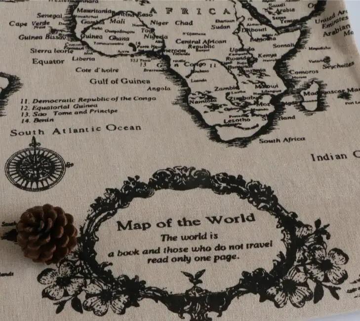 100x150 см ширина Ретро Печать карта хлопок и льняная смешанная ткань DIY шитьё для подушки покрытие хлопок ткань по метру