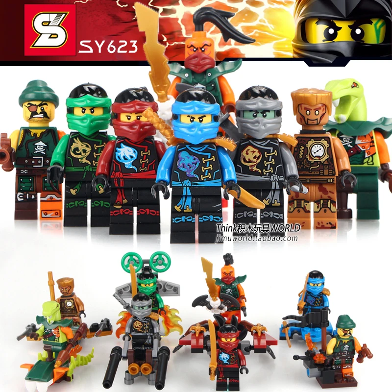 Beste SY623 8 stks Phantom Ninja Zane Kai Jay Cole Lloyd Nya GARMADON met Fighter Monteren minifig Bouwstenen Kinderen Speelgoed