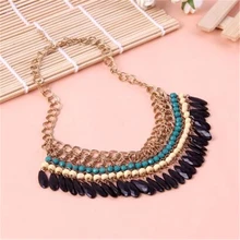 Punk Big Turquoise Vintage Bohemian Statement Necklace For Women Beads Tassel Necklaces Pendants Collares Choker Necklaces