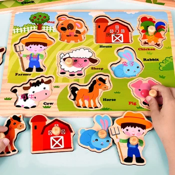 

Baby Hand Grasp Puzzle Toys Animal Tangram Jigsaw Board Kids Early Educational Learning Wooden Lphabet Bauble Give Gifts