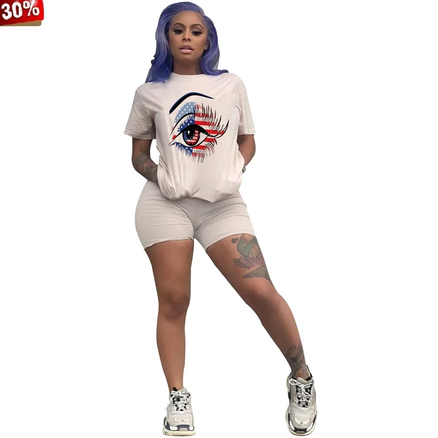 

Cute Outfits for Women Fashion Tracksuit Set Two Piece Short 2 Pcs Set Casual Summer Biker Shorts Set O-neck Tee Top Shorts Suit