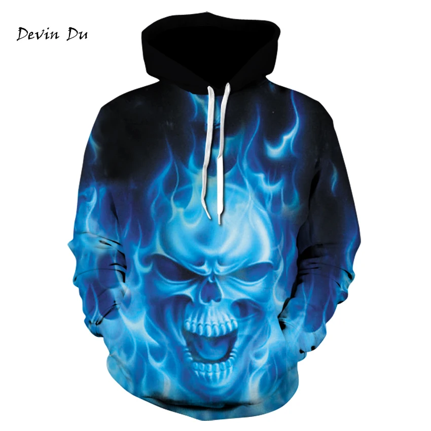 Skulls Hoodies Men/women 3d Sweatshirts With Hat Print Big blue Skulls