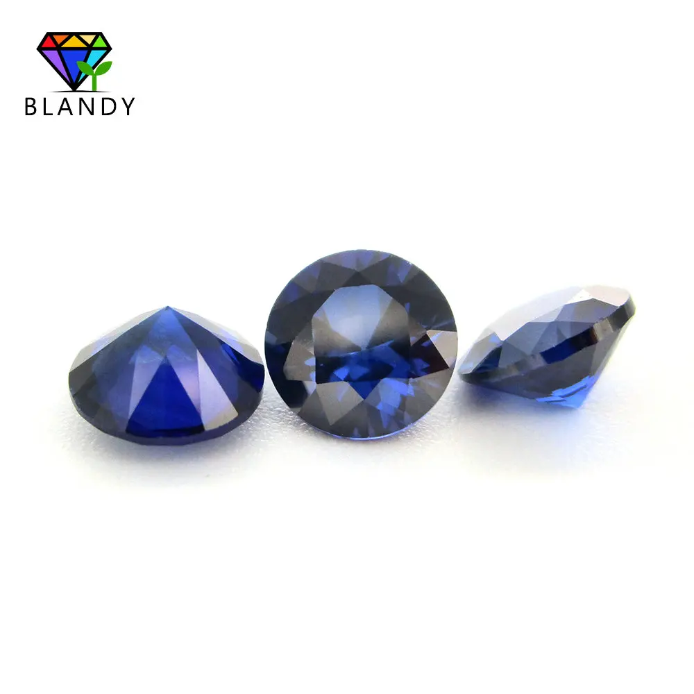 Billig #34 blau Stein 3,0 ~ 12mm 5A Qualität Lose Runde Brillant Geschliffenen Blau Korund Stein Synthetische Edelsteine Für schmuck