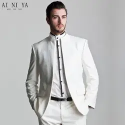 Новый Для мужчин костюмы, бизнес формальные тонкий белый воротник китайский туника костюм жениха костюм нестандартного/свадебное/платья