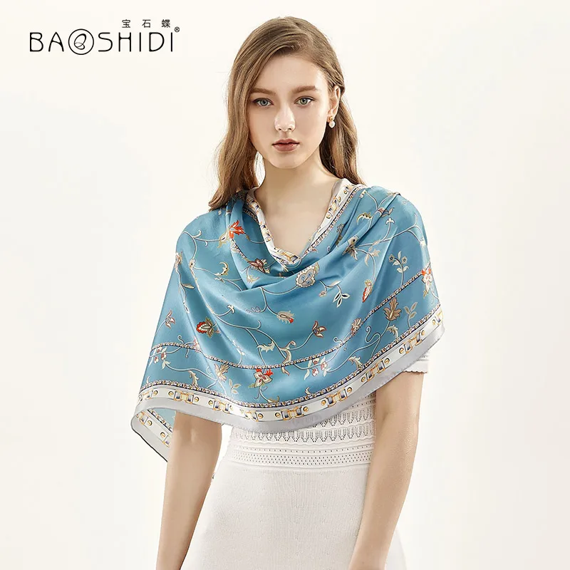 Женский длинный шелковый шарф [BAOSHIDI] Элегантный мягкий атласный из 100% шелка на