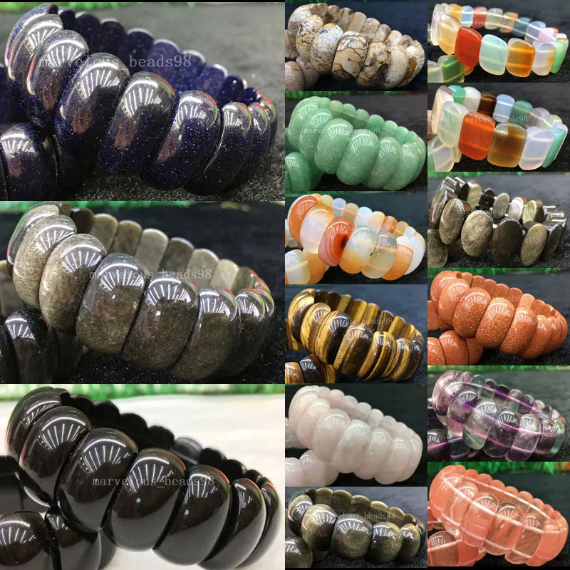 

Obsidian Aventurine Jaspe Flourite Crystal Goldstone Blue Sand Carnelian Women Men Bracelet 7.5" WB618