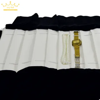 

Jewelry Roll Bag For Watch Necklace Organizer Jewellery Storage Bags Portable Pendant Display Cases Black Leather 29*10cm