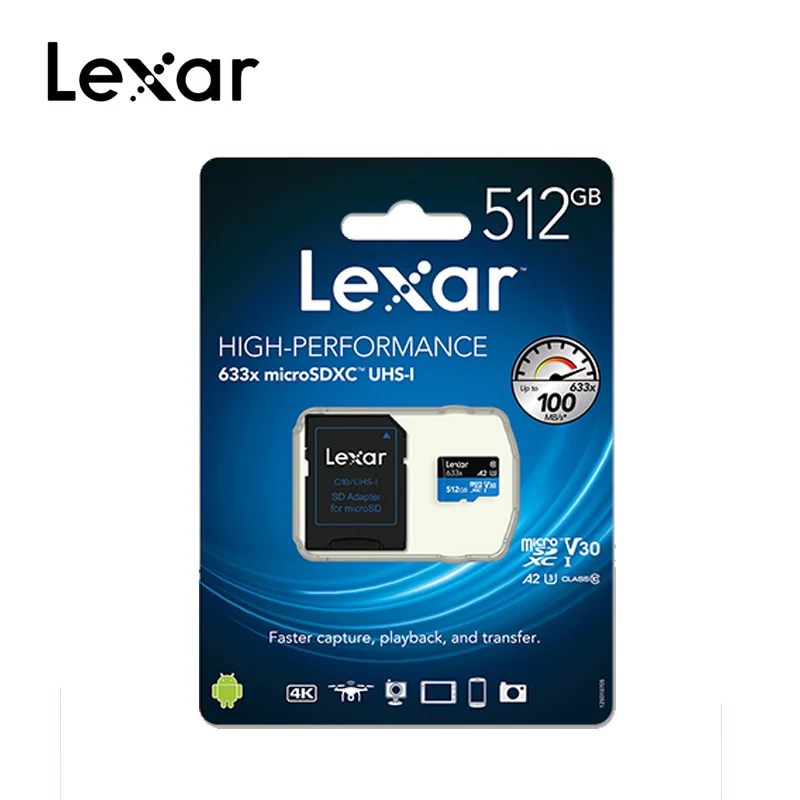 Lexar 512GB micro sd Card 633x microSDXC UHS-I Memory cards Max 100M/s Class10 A2 for 1080p full-HD 3D and 4K video
Lexar 512GB micro sd Card 633x microSDXC UHS-I Memory cards Max 100M/s Class10 A2 for 1080p full-HD 3D and 4K video