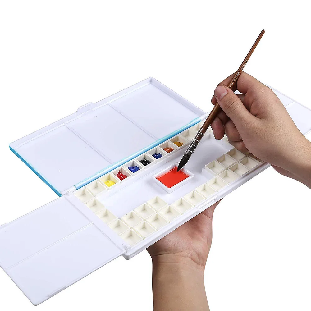 36 Grid Paint Palette Gouache Plastic Tray Empty Painting Box Artist Storage Watercolor Case Art Supplies Professional Foldable