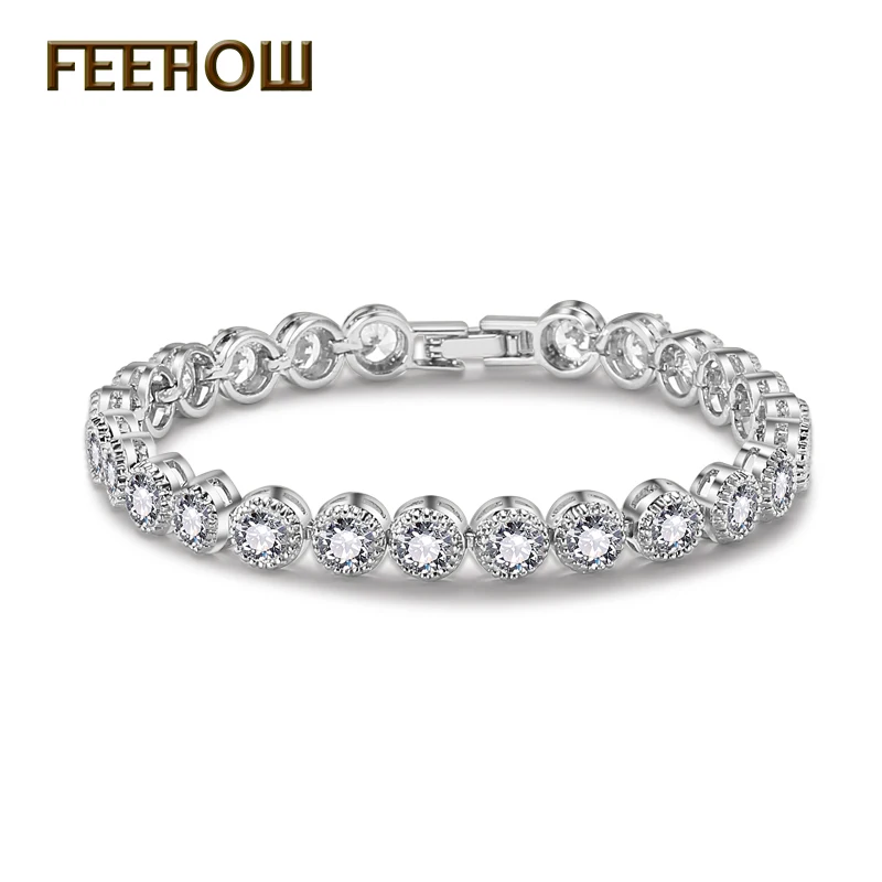 

FEEHOW Top Quality Round Cubic Zirconia Tennis Bracelet Bangles Fashion Rose Gold Color Crystal Jewelry for Women Gift FWBP096