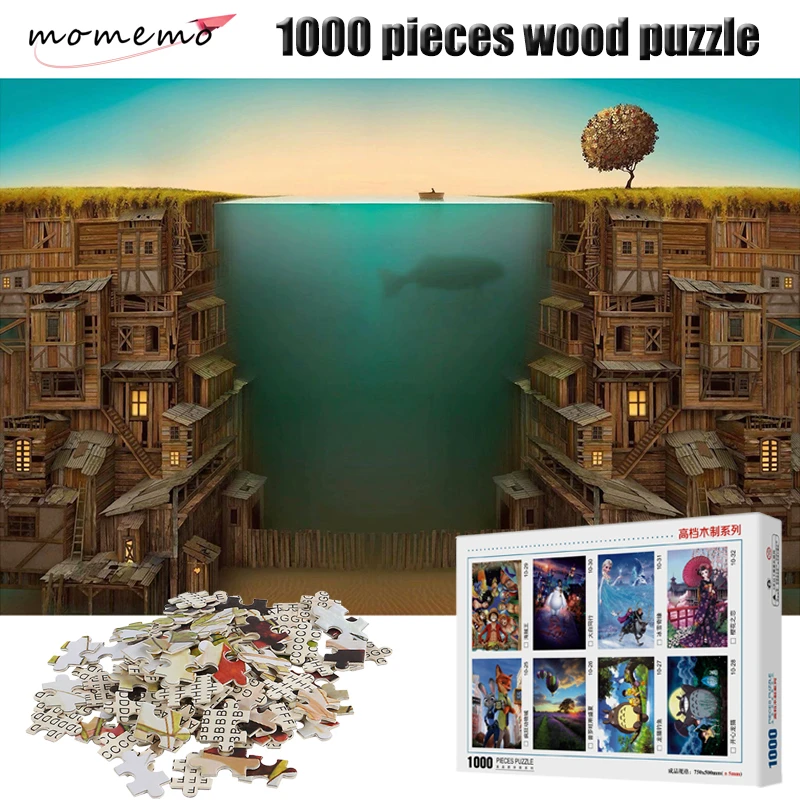 

MOMEMO Fishing 1000 Pieces Puzzle Wooden 2mm Thick Jigsaw Puzzles Educational Toys Children Adult Assembling Puzzles Toys Gifts