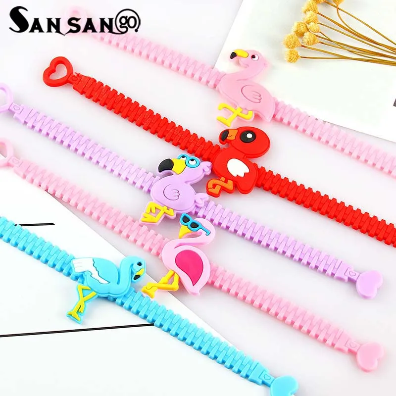 

5pcs Mixed Color High quality Fashion Jewelry Soft Silicone Bracelet Flamingo Anime Cartoon Wristband Party Gift For Children