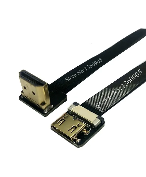 40/50/60/80/100 см Soft Flex ультра тонкий кабель HDMI Тип Мини C женщины прямо к мужской Стандартный правый угол ленты плоский кабель FPV