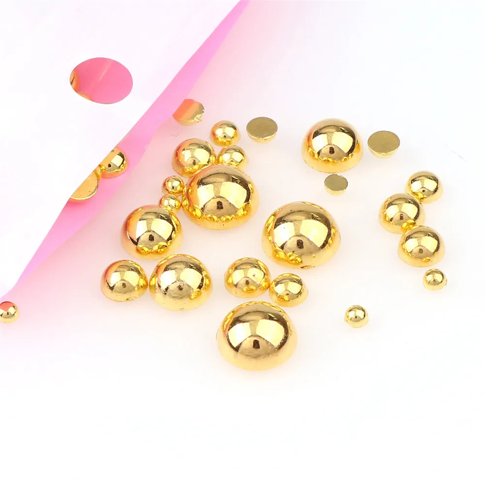 30 г(около 600 шт) Смешанные 3 мм-10 ММ золотого цвета полукруглые имитация поделки из жемчуга ABS пластиковые бусины с плоской задней стороной DIY украшения одежды