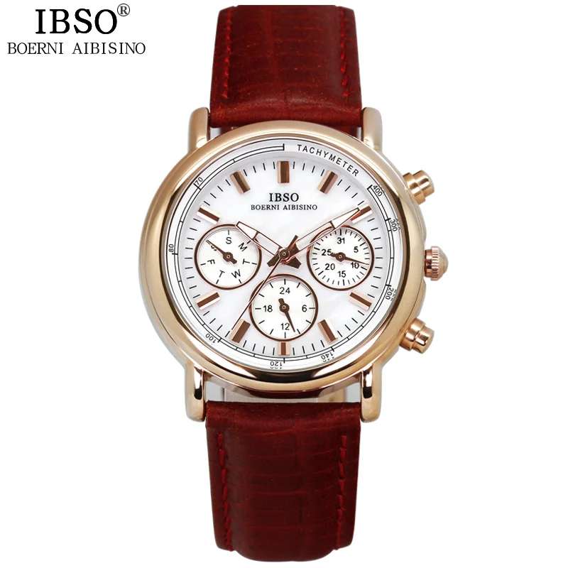 

IBSO Brand Luxury Women Watches 2016 Week And Calendar Multifunction Watch Women Genuine Leather Strap Waterproof Montre Femme