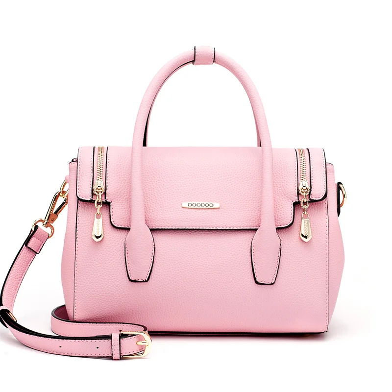 Doodoo Women's Textured Leather Bag Zip Satchel Top Handle Handbag