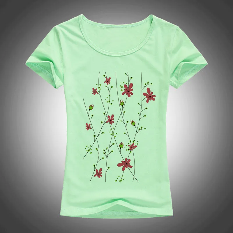 2016 summer style cotton Slim T shirt women Cartoon flowers printed camisas femininas short sleeve Shirts fashion tops 1904 2016 summer style cotton Slim T shirt women Cartoon flowers printed camisas femininas short sleeve Shirts fashion tops 1904