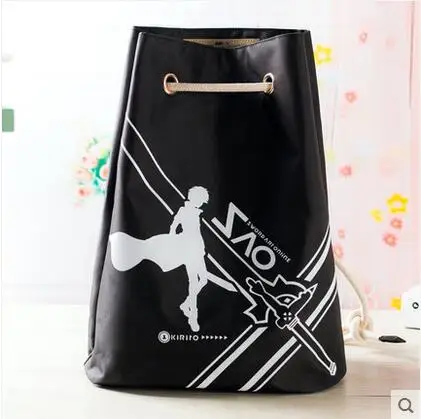Free shipping Sword Art Online Top Anime Japanese casual backpack Drawstring beam port Cartoo black  schoolbag Shoulders bags