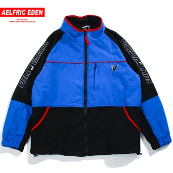 

Aelfric Eden Winter Vintage Color Block Parkas Hip Hop Full Zip Track Windbreaker Coats Fashion Casual Streetwear Jackets Mt29