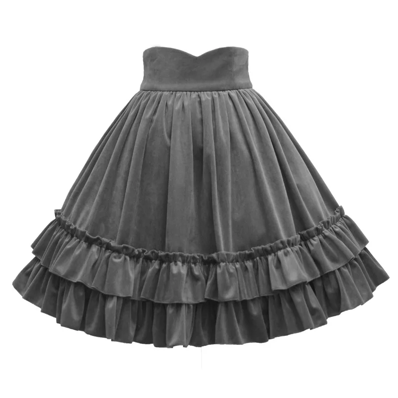 

Vintage Corduroy Skirt Sweet Ruffled High Waist Midi Skirt