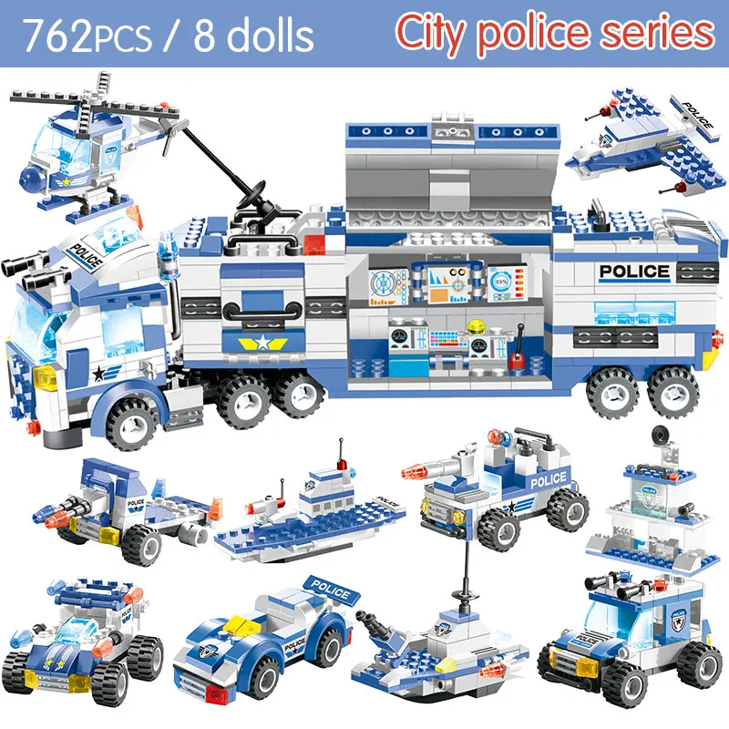 Online 762PCS Bausteine Modul für Legoingly Stadt Mobil Polizei SWAT Stadt Polizei Lkw Station Ziegel Spielzeug Für Kinder Kinder