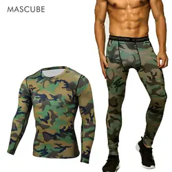 Mascube мужчины Quick Dry Camouflage Compression T рубашка рубашки с длинным рукавом Леггинсы фитнес-наборы Crossfit модные костюмы одежда