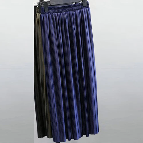 Surmiitro, металлическая блестящая плиссированная длинная юбка для женщин, весна-лето, Корейская элегантная юбка с высокой талией, женская школьная юбка А-силуэта - Цвет: Королевский синий