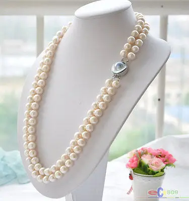 

A P3716 2row 27" 12mm white round white PEARL necklace mabe