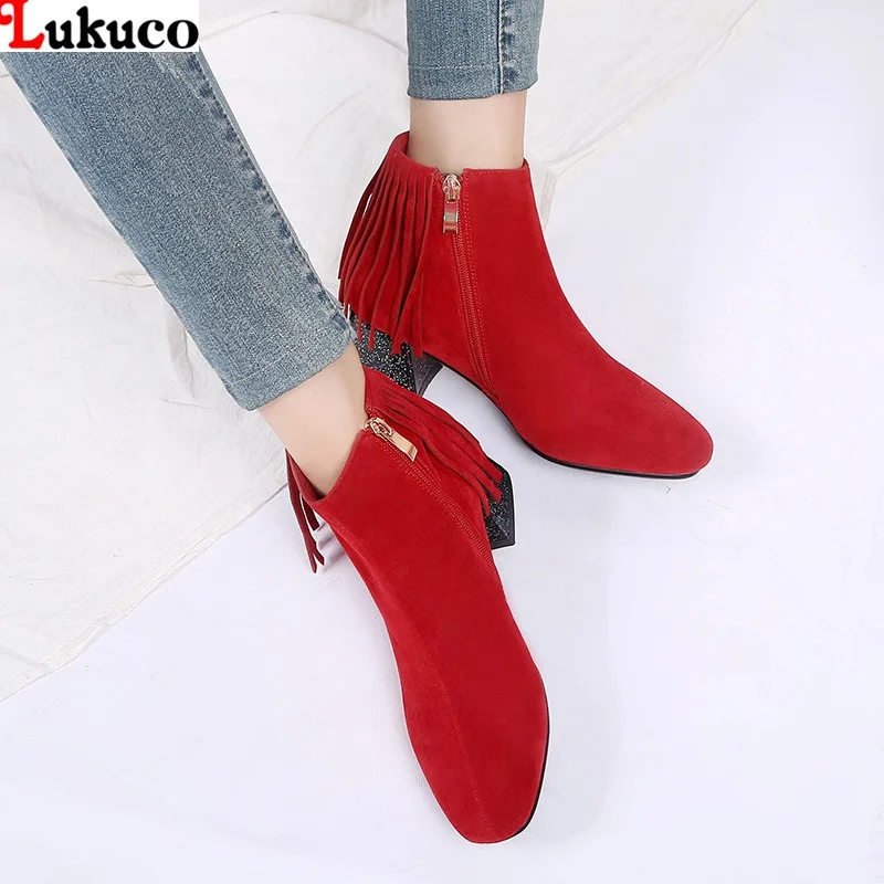 

Low Heel Sexy Flock Boots Oversize 34-48 Flock Boot Short Plush Ankle Botas Zipper Pumps Shoe Warm Winter female Shoes Woman