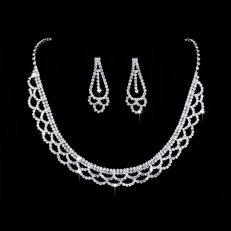 RNAFASHION High Quality Wedding Bridal Jewelry Sets Sterling Silver Sparkling Crystal Rhinestone