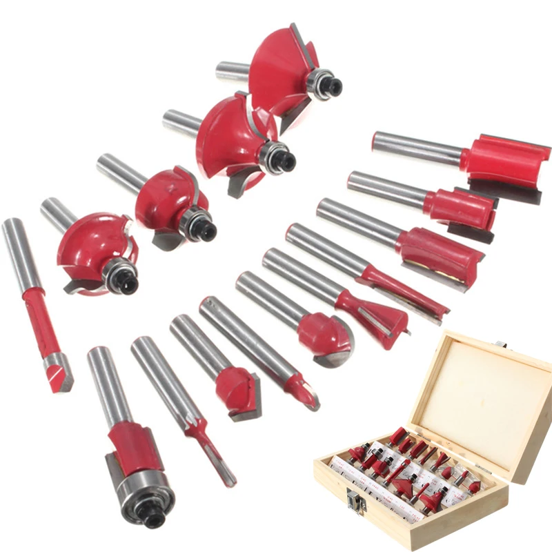 Best Price 15PCS 1/4" Professional Shank Tungsten Carbide Router Bit