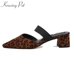 Krazing Pot/2019 базовая одежда Сабо без шнуровки из кожи с натуральным лицевым покрытием на среднем каблуке уличная модель leopard украшения летние