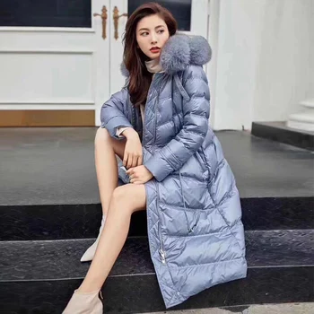 

Winter Long Down Jacket Coat Women Pink Black Waterproof Down Parka Large Real Fox Fur Collar Hooded Warm Thick Coats Snow wear