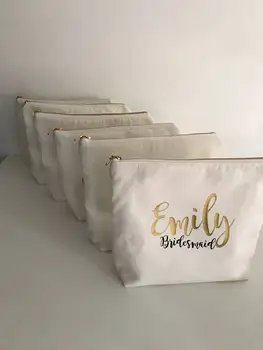 

customize name text title wedding bride Bridesmaid Makeup Gift Make Up comestic Bags pouches Maid of Honour Bridal Party purses