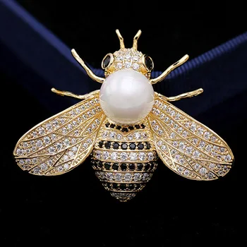 

Luxury Brand Pearl Bees brooches jewelry for men Fine Copper pin brooch men's wedding hijab pins cubic zircon broches accessory
