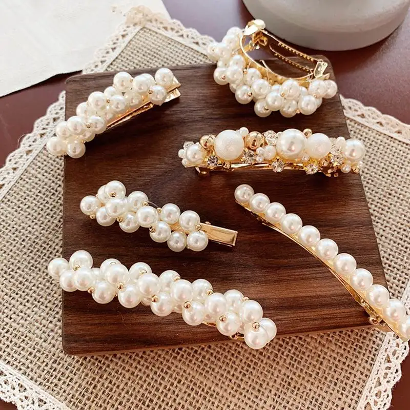 

2019 Fashion Women Imitation Pearl Hair Clips Hairpins Handmade Beige Pearl Metal Hairgrips Wedding Hair Accessories