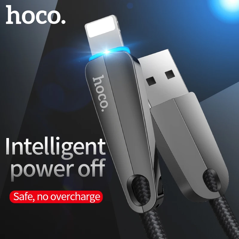 HOCO usb кабель для iphone X 11 Pro Max 8 7 6 ipad mini smart power off светодиодный кабель для быстрой зарядки зарядное устройство для телефона адаптер для передачи данных